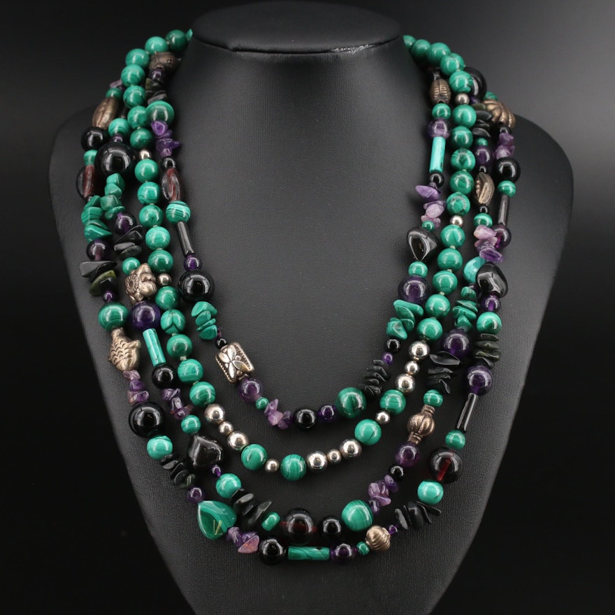 Sterling Malachite and Gemstone Beaded Necklaces
