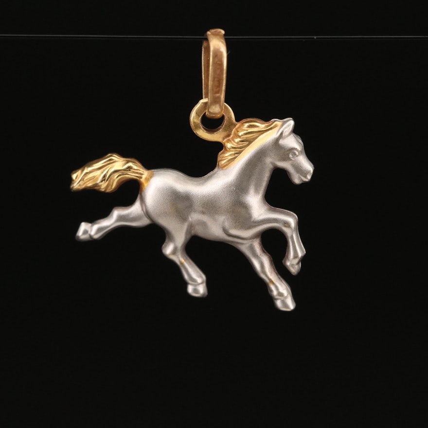 18K Two-Tone Galloping Horse Pendant