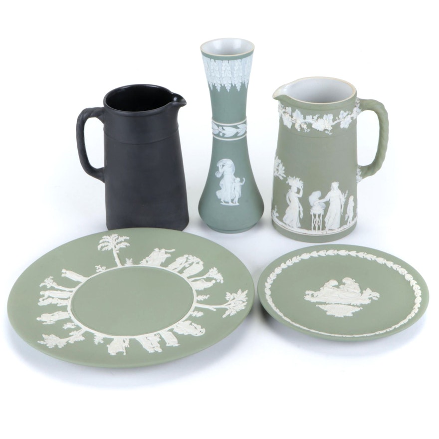 Wedgwood Jasperware Dinnerware, Pitchers, and Vase Including Mother's Day Plate