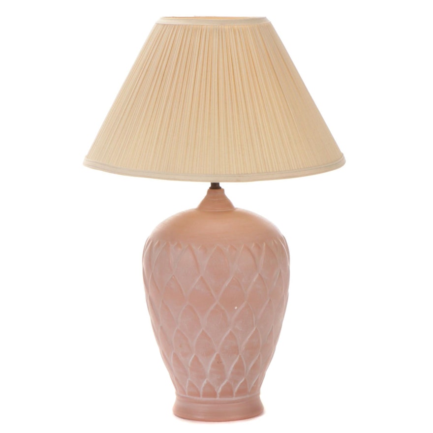 Artichoke-Form Pink Ceramic Table Lamp, Mid to Late 20th Century