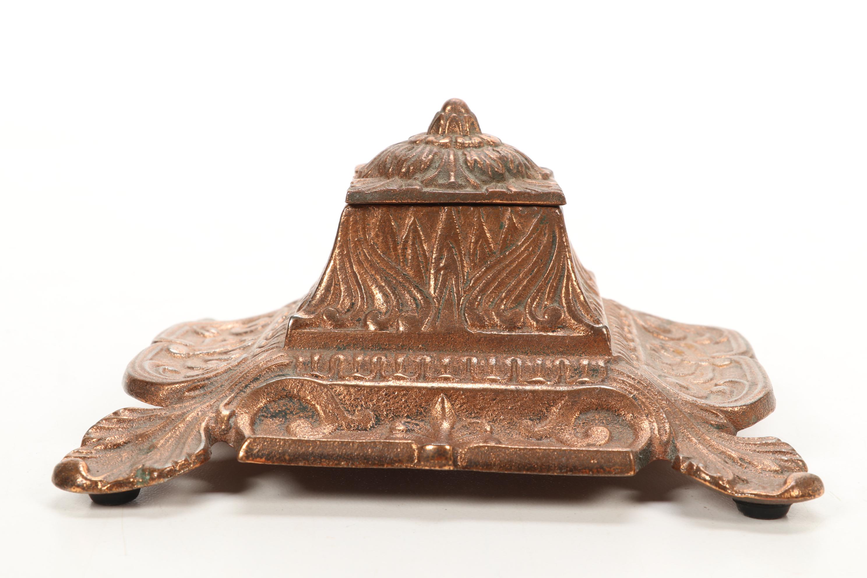 Iron Art Cast Iron Inkwell with Foliate Motif