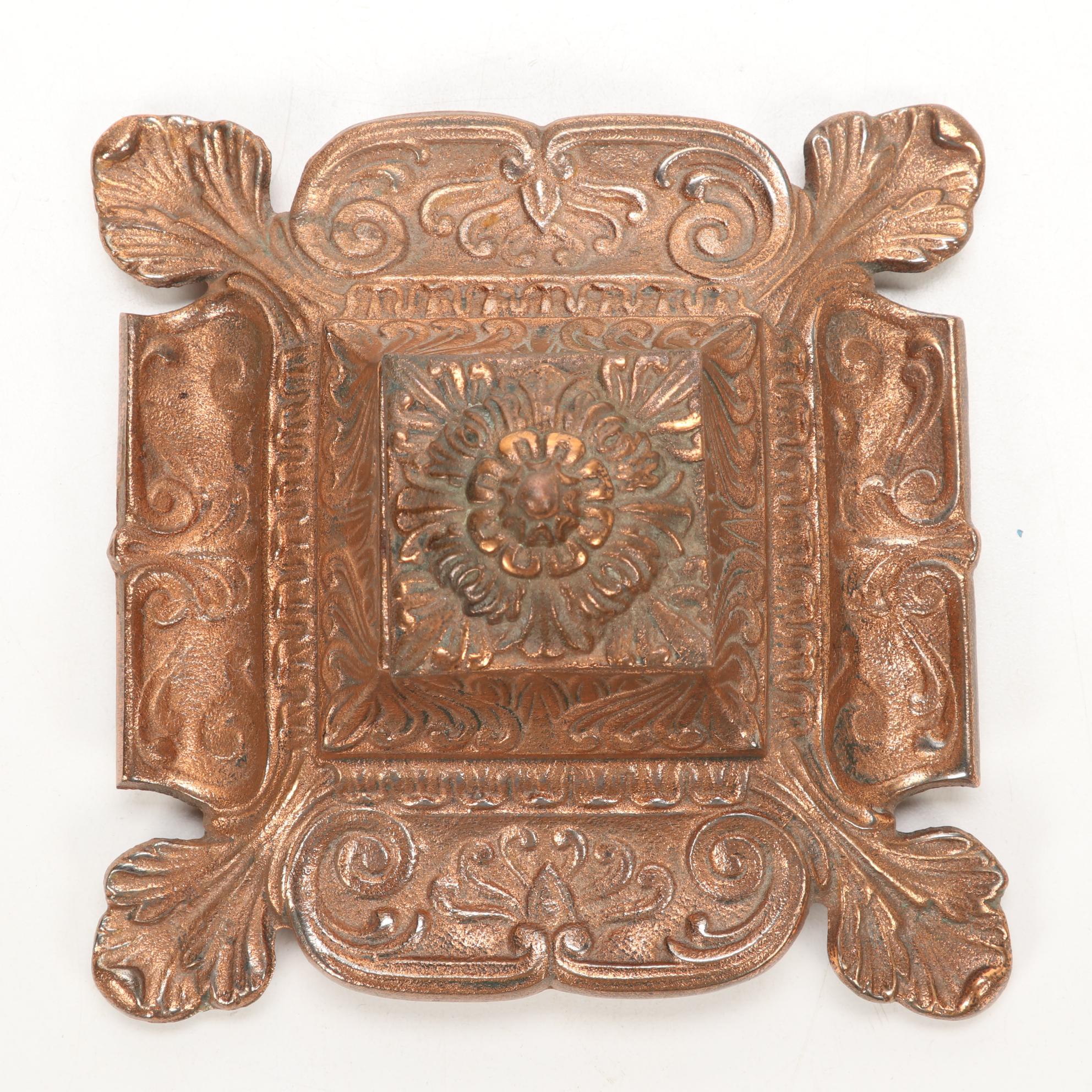 Iron Art Cast Iron Inkwell with Foliate Motif