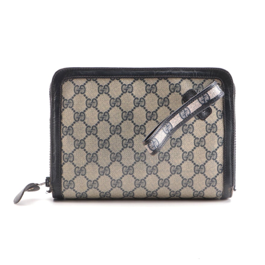 Gucci Clutch in GG Supreme Canvas with Navy Leather Trim