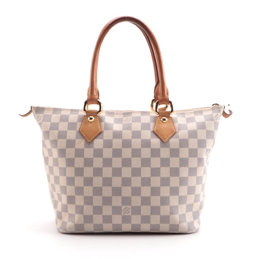 Louis Vuitton Saleya Handbag in Damier Azur Canvas and Vachetta Leather