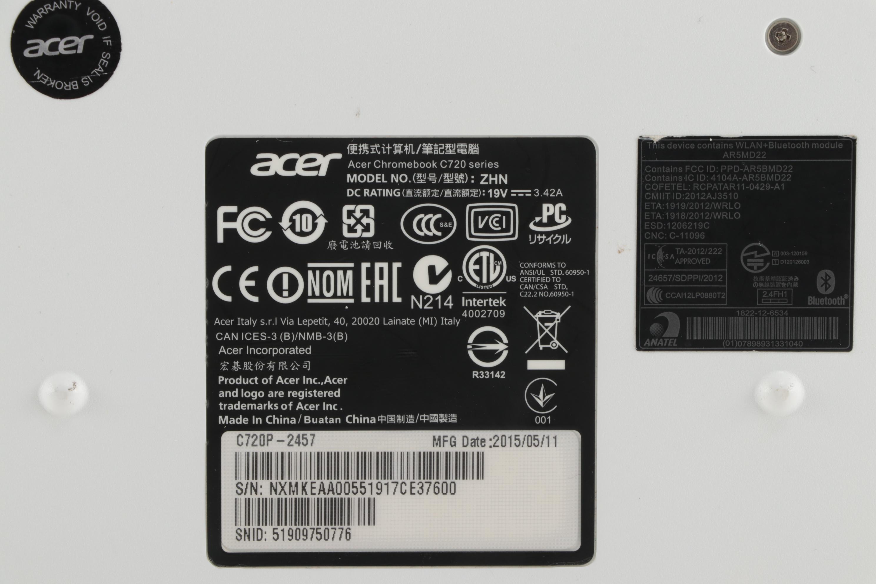 Acer C720P-2457 Chromebook Laptop with Power Adapter, 2015