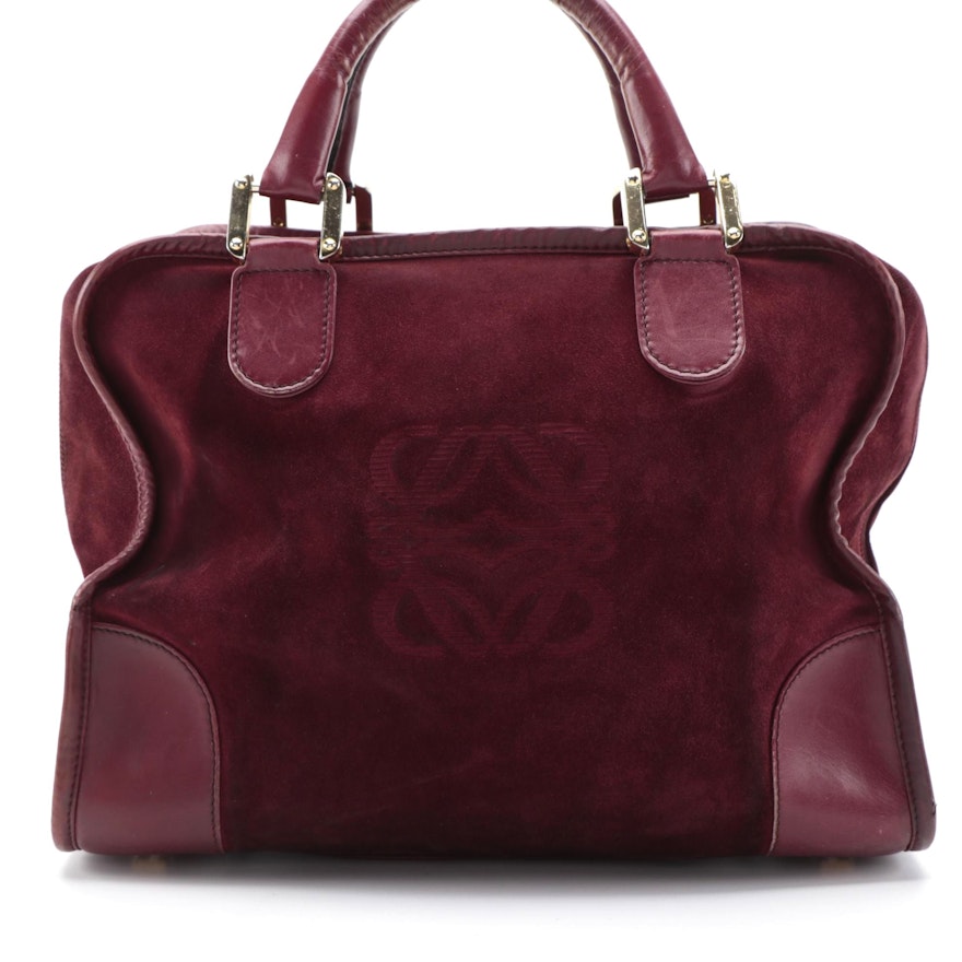 Loewe Amazona Burgundy Suede and Leather Handbag
