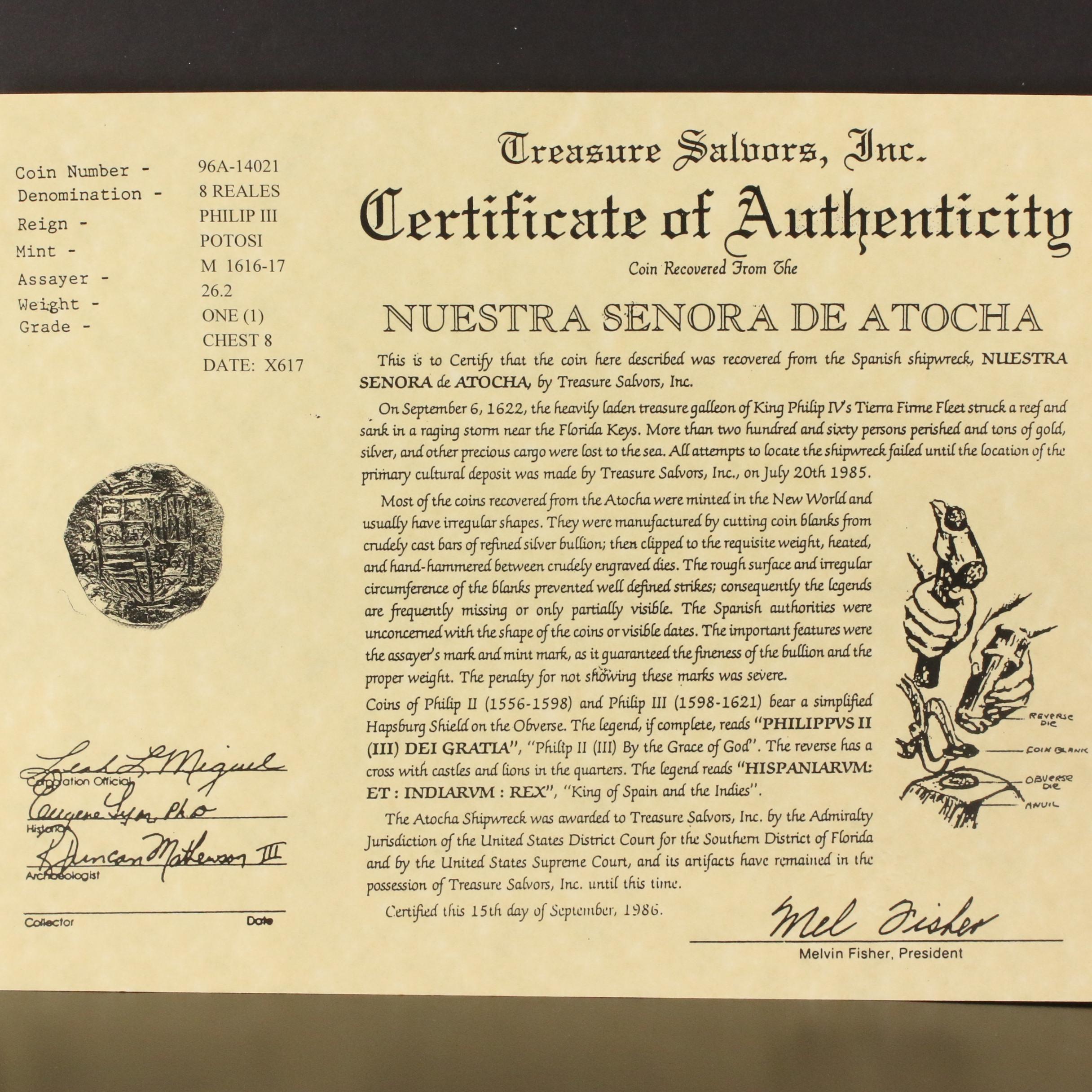 Spanish Colonial (Bolivia) 8 Reales Cob Coin Recovered From Atocha Shipwreck