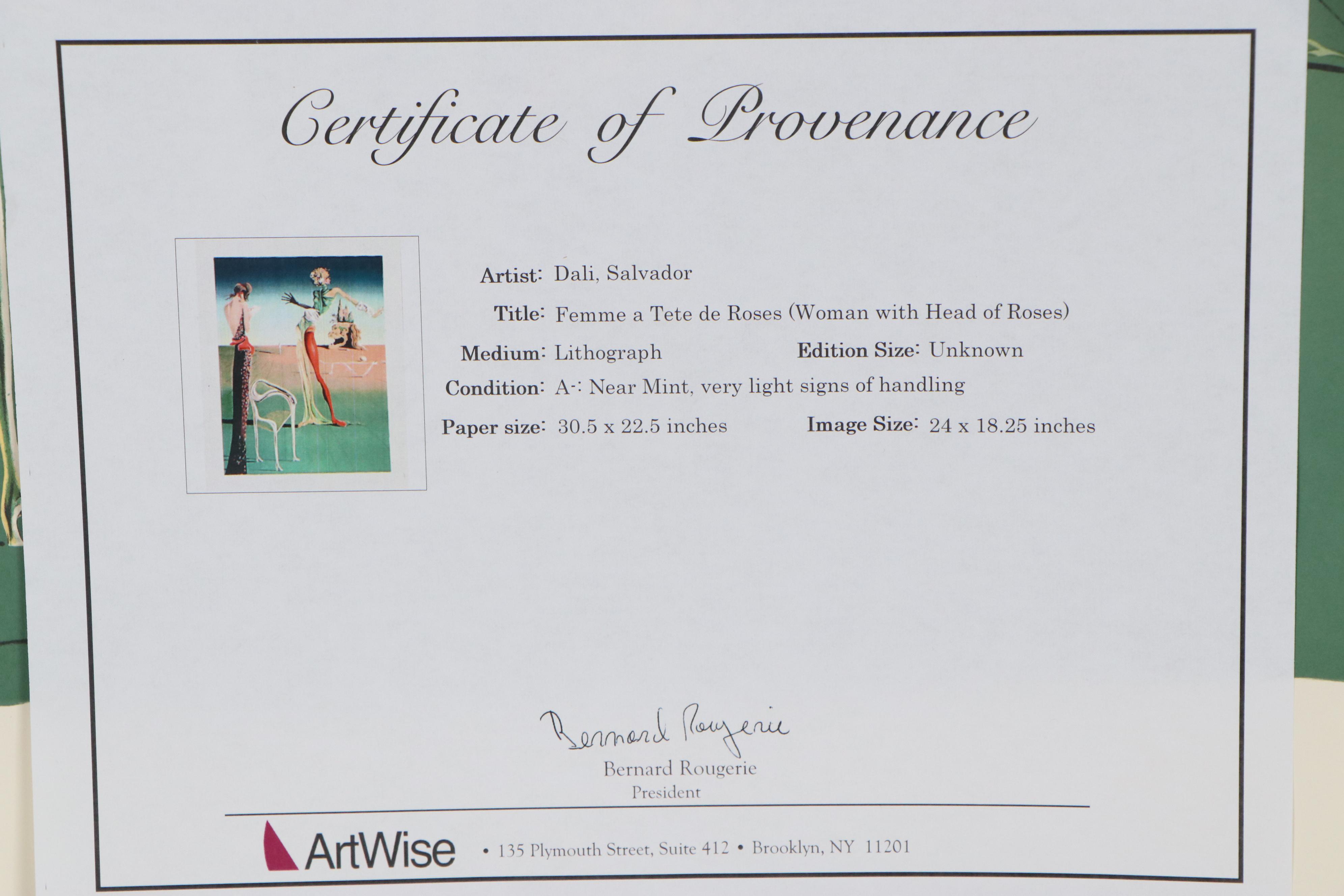 Lithograph after Salvador Dalí "Femme à la tête de roses"