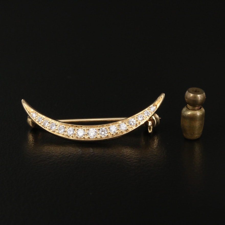 Vintage 18K Diamond Crescent Brooch