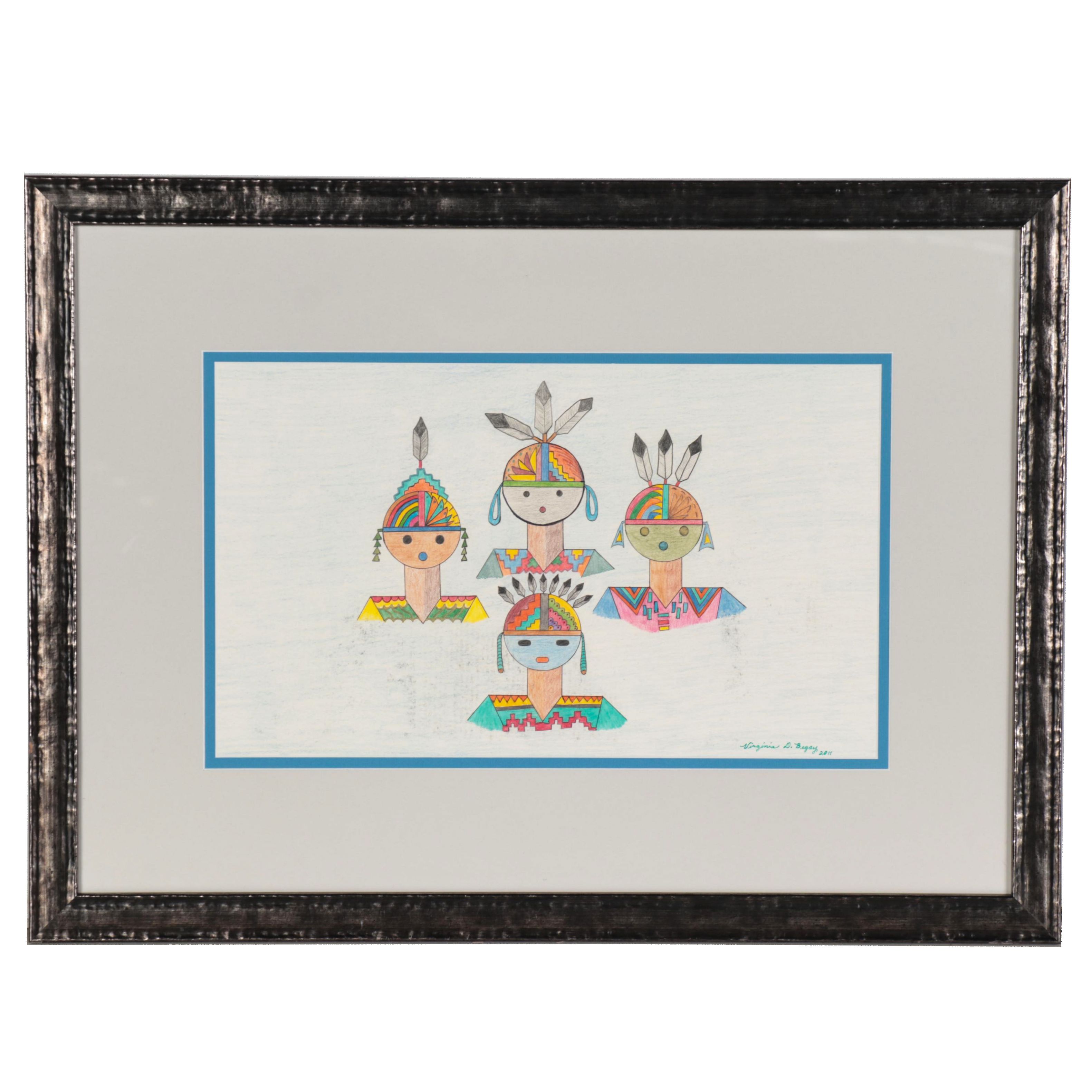 Virginia Begay Stylized Figural Drawing, 2011