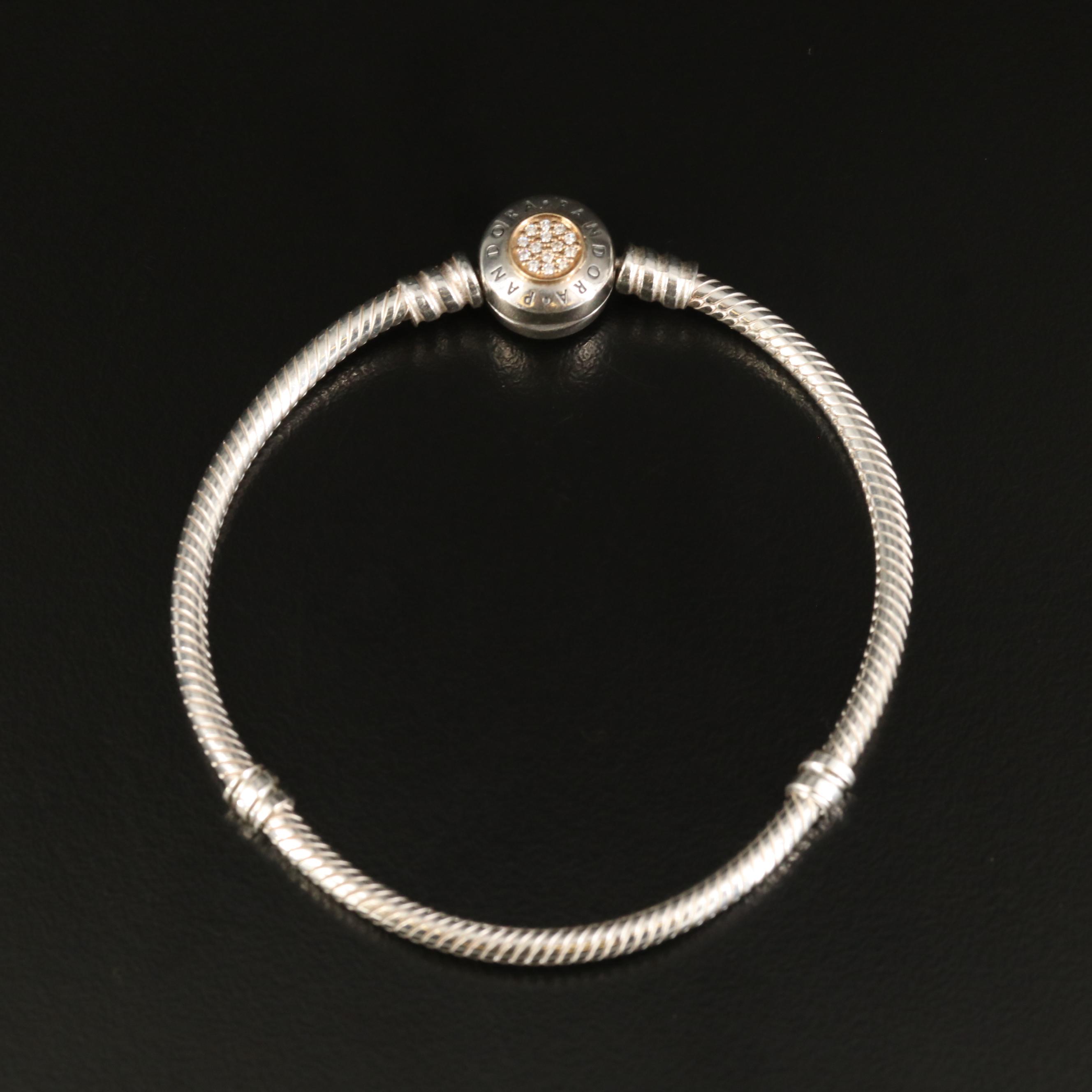 Pandora "Moments Logo" Sterling Cubic Zirconia Snake Chain Bracelet