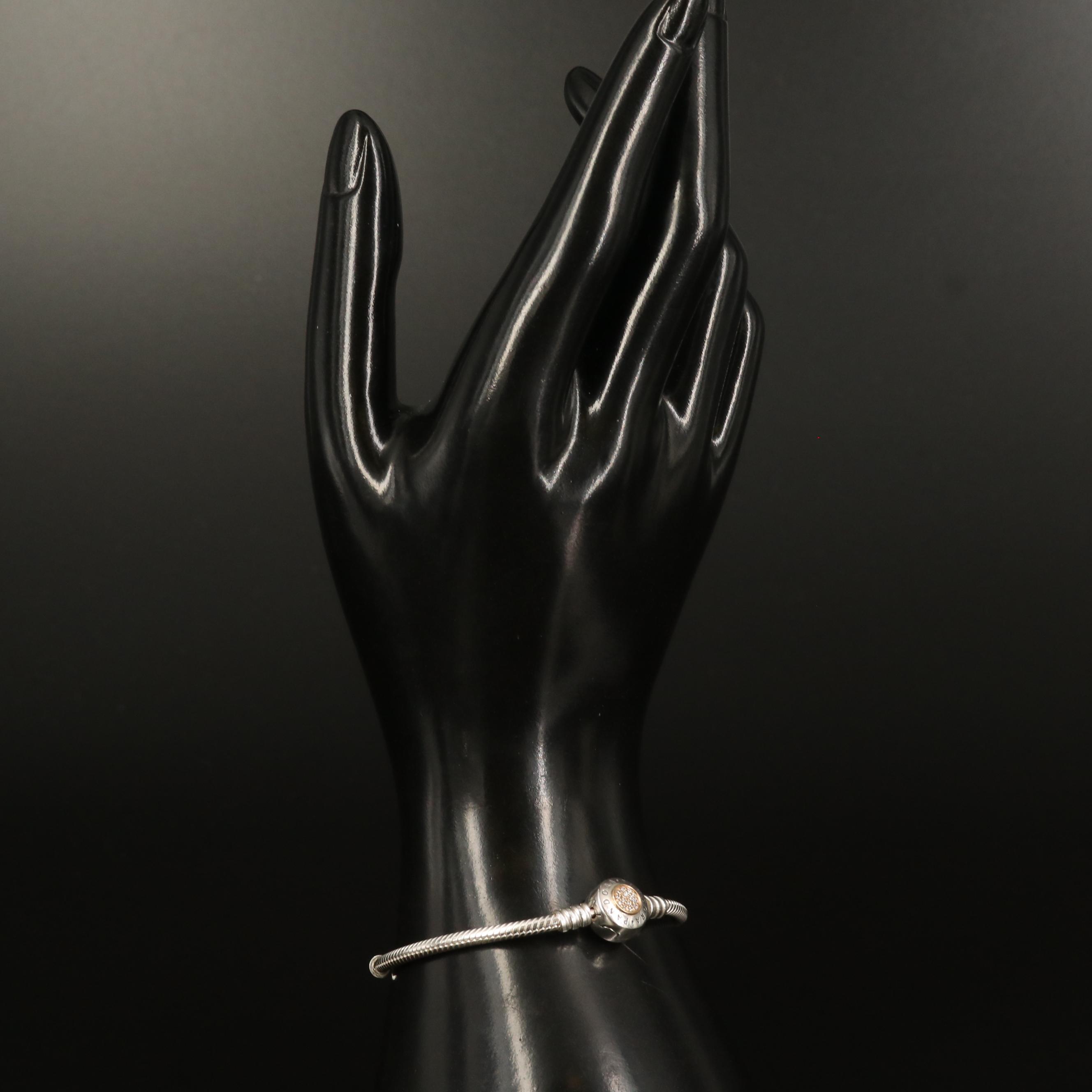 Pandora "Moments Logo" Sterling Cubic Zirconia Snake Chain Bracelet