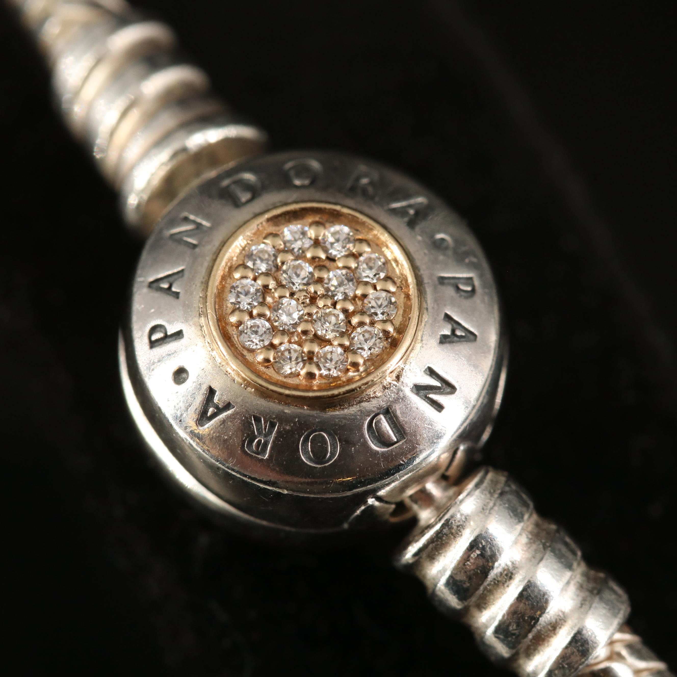 Pandora "Moments Logo" Sterling Cubic Zirconia Snake Chain Bracelet