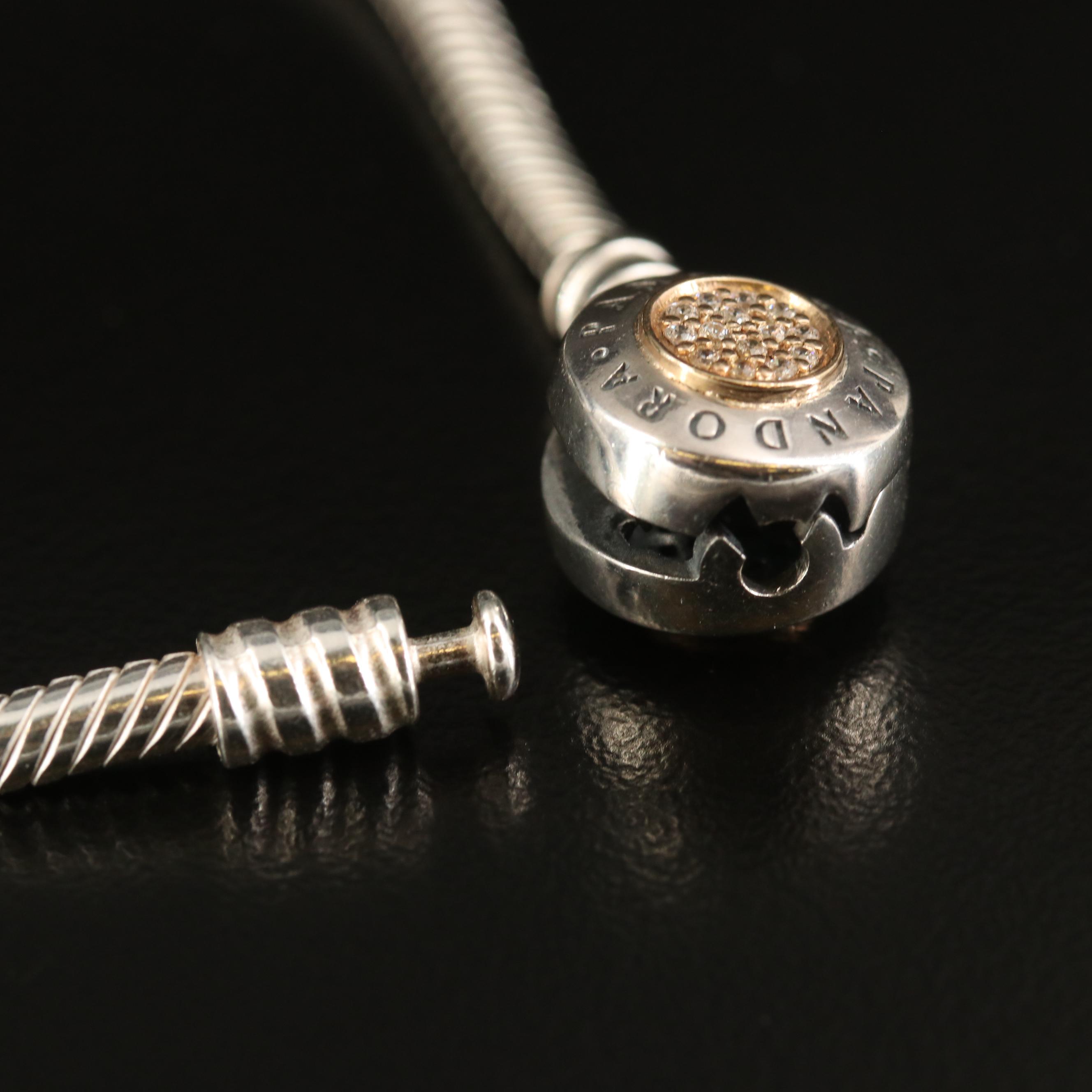 Pandora "Moments Logo" Sterling Cubic Zirconia Snake Chain Bracelet