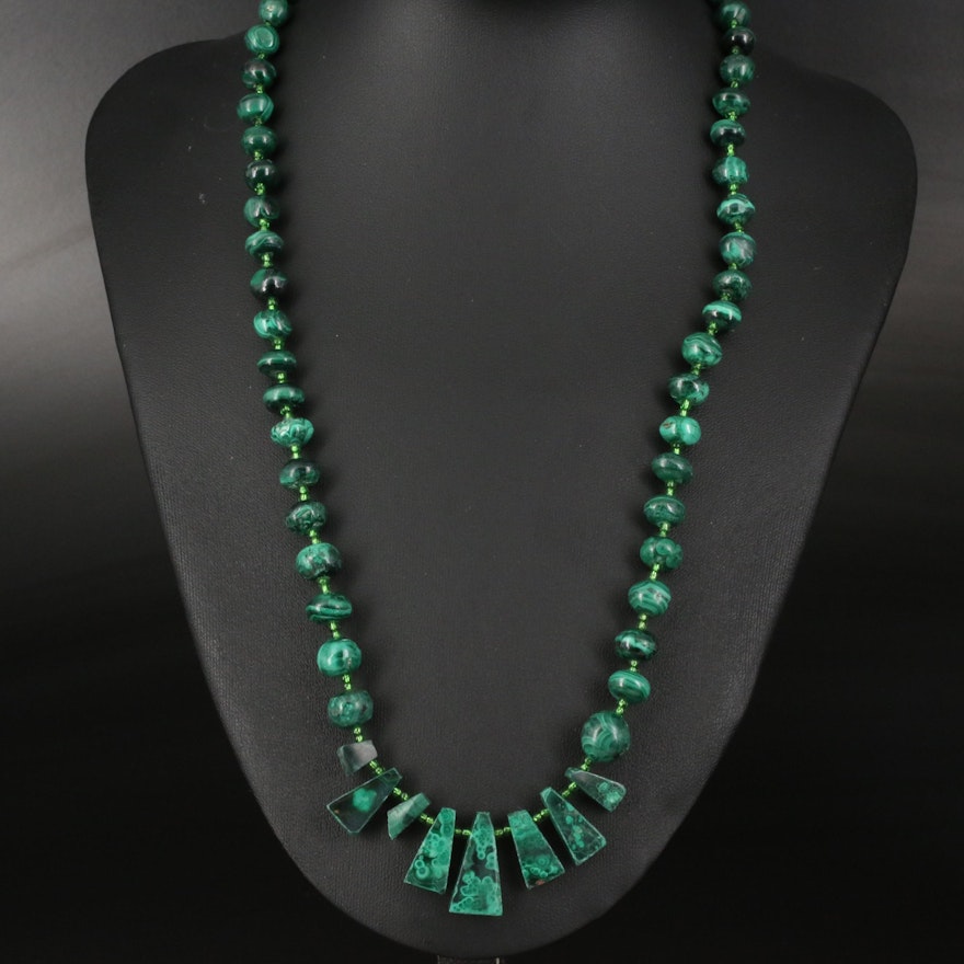 Malachite and Green Glass Bead Necklace