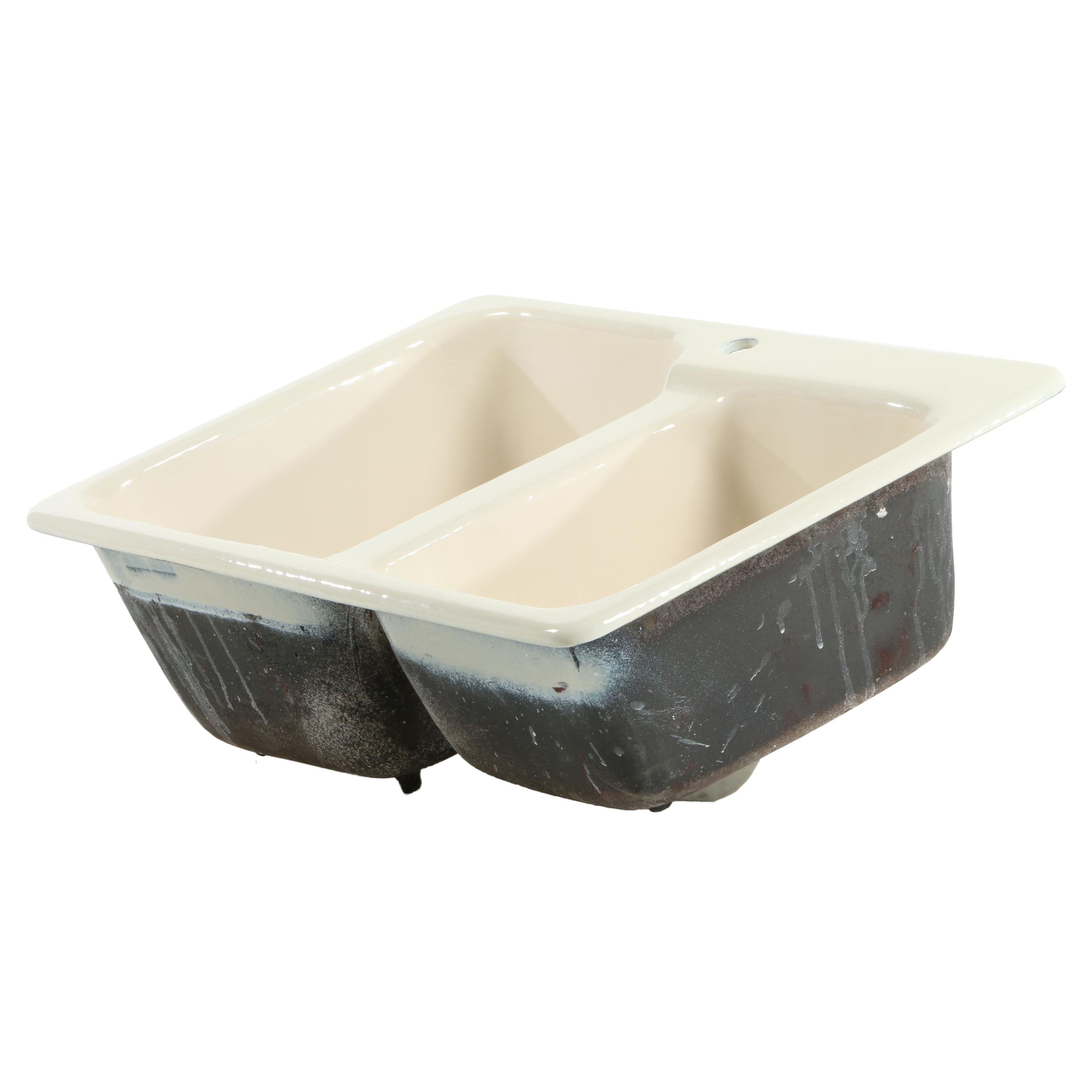 33" "Elgin" Double Bowl Cast Iron Drop-in Single Faucet Kitchen Sink in Biscuit