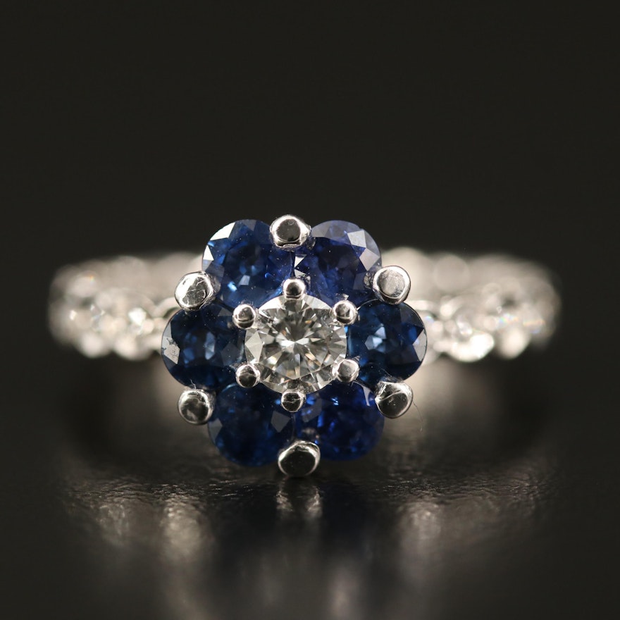 Gregg Ruth 18K Sapphire and Diamond Flower Ring