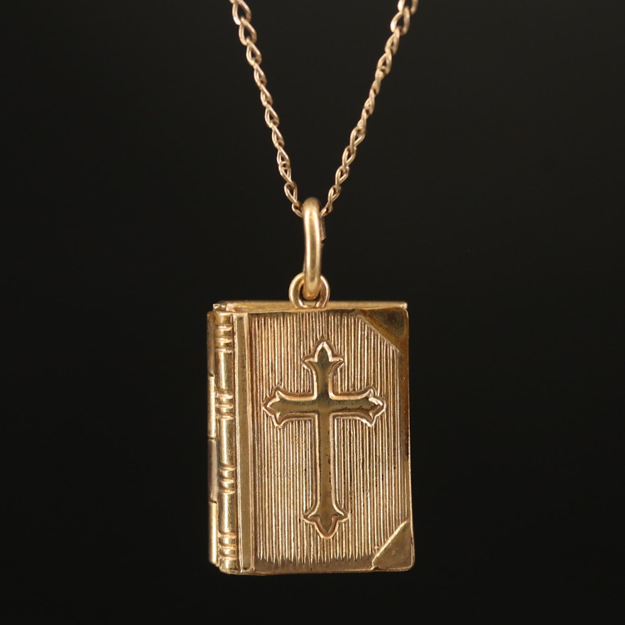 Vintage Gold-Filled Lord's Prayer Book Locket Necklace