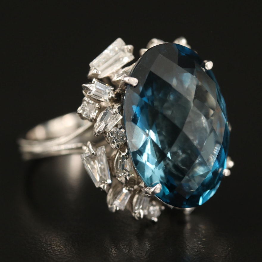 18K 30.00 CT London Blue Topaz and 1.98 CTW Diamond Statement Ring