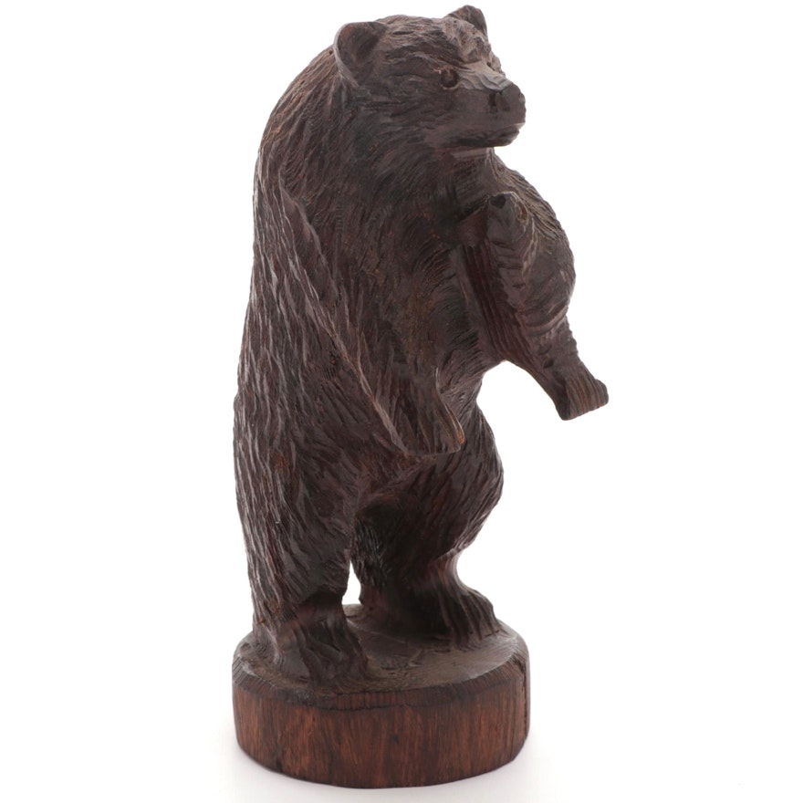 Hand-Carved Black Forest Walnut Figure of a Bear, Early 20th Century