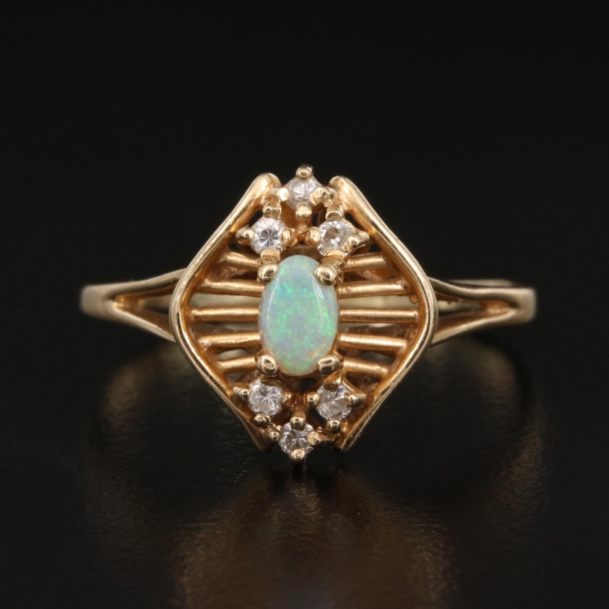 14K Opal and Diamond Openwork Ring