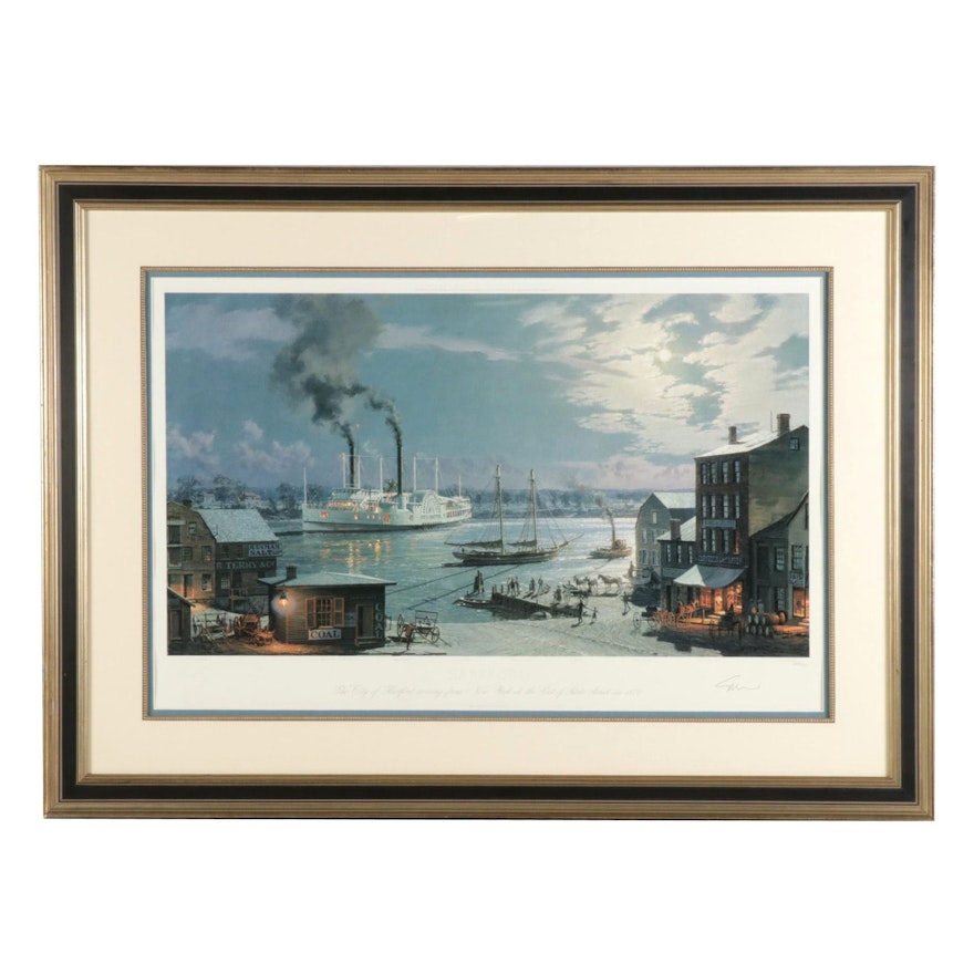 John Stobart Offset Lithograph " The City of Hartford Arriving From New York"