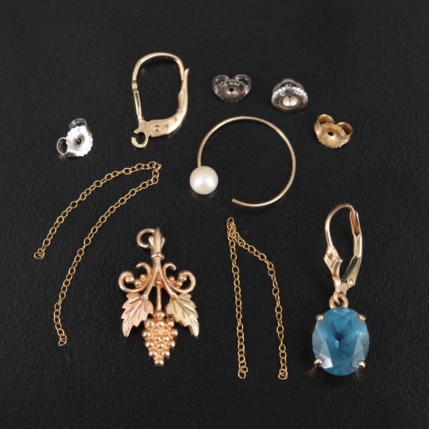 10K and 14K Gold Scrap Jewelry Including Topaz and Pearl