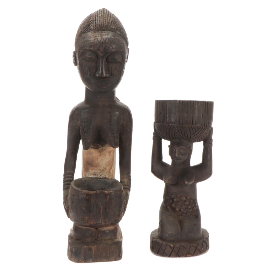 Yoruba Style and Central African Hand Carved Wooden Offering Figures