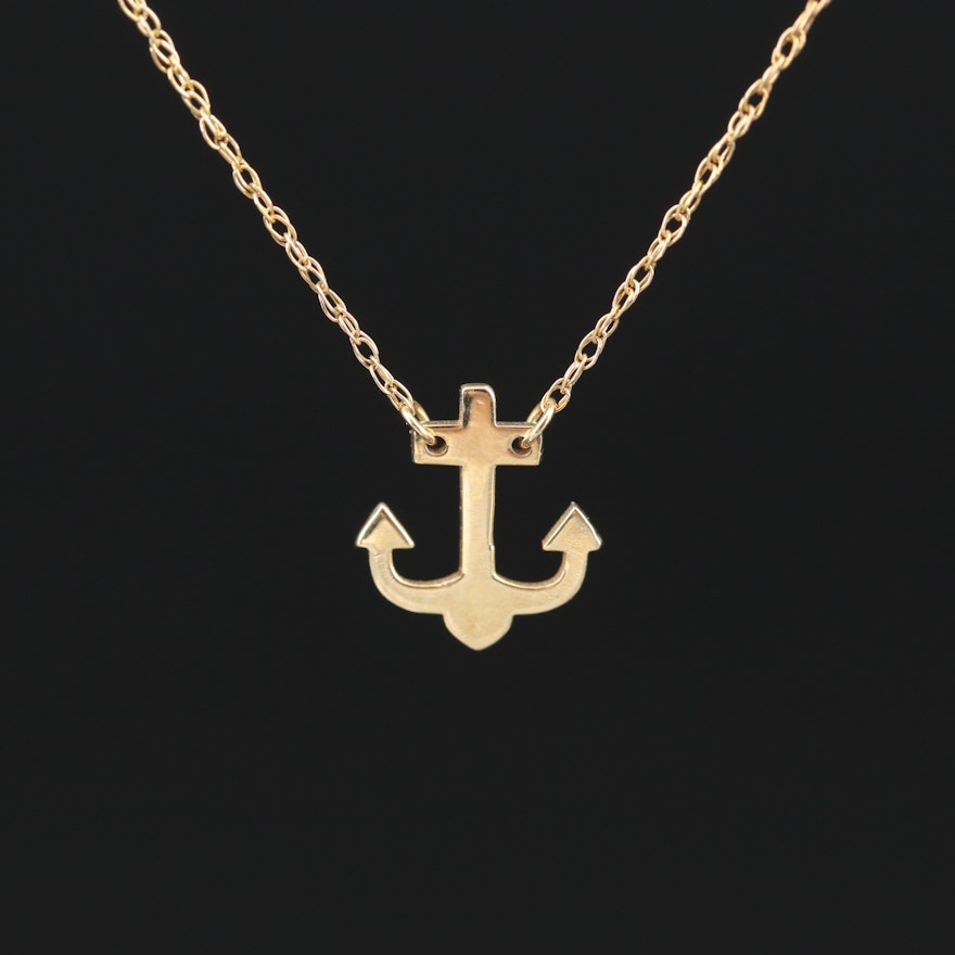 Turkish 14K Stationary Anchor Pendant Necklace