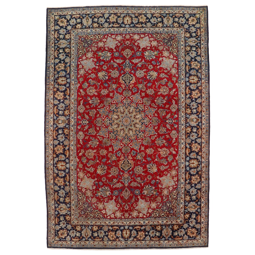 9'2 x 13'8 Hand-Knotted Persian Isfahan Room Sized Rug, 1970s