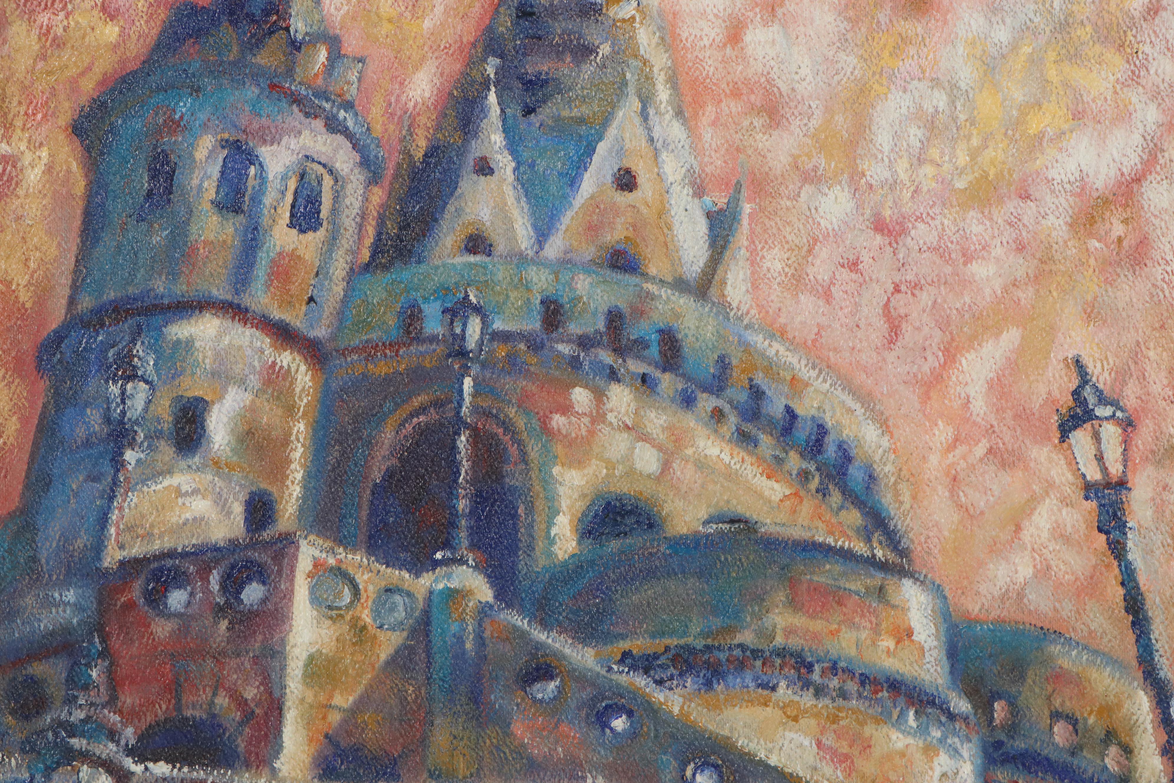 C.C. Logan Oil Painting "Fisherman's Bastion, Budapest," Mid-Late 20th Century