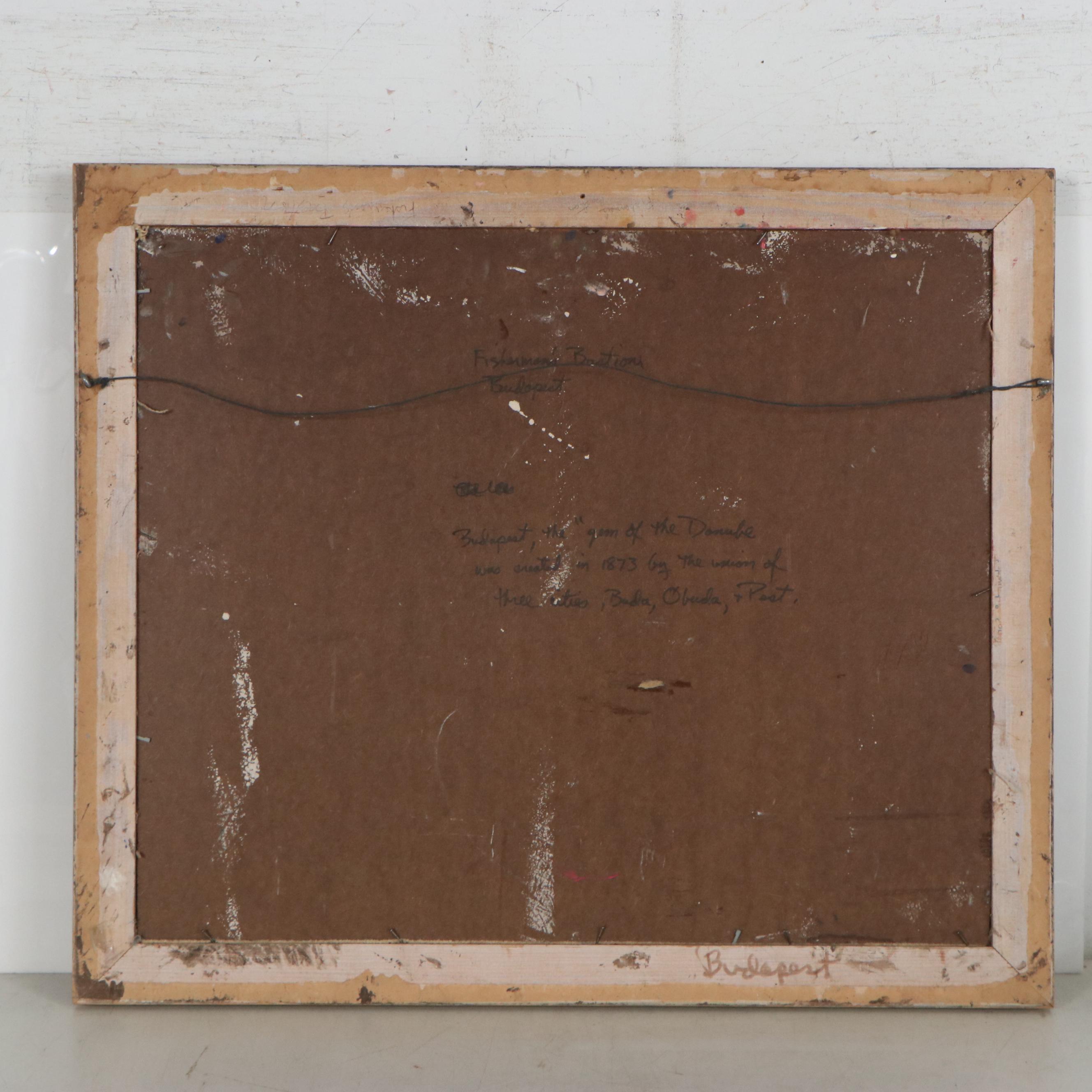 C.C. Logan Oil Painting "Fisherman's Bastion, Budapest," Mid-Late 20th Century