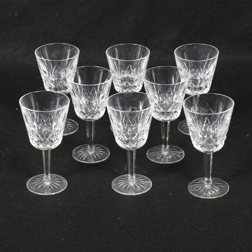 Waterford "Lismore" Cut Crystal Wine Wine Goblets, Set of Eight