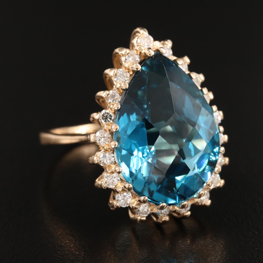 14K 19.79 CT London Blue Topaz and Diamond Ring