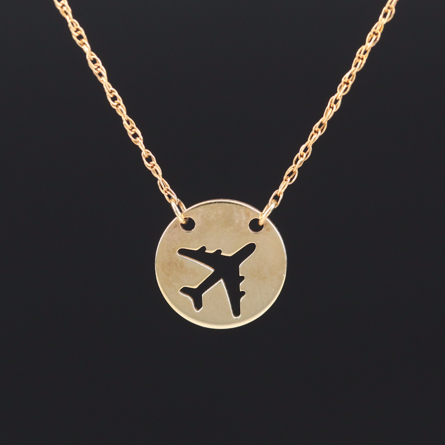 Turkish 14K Airplane Necklace