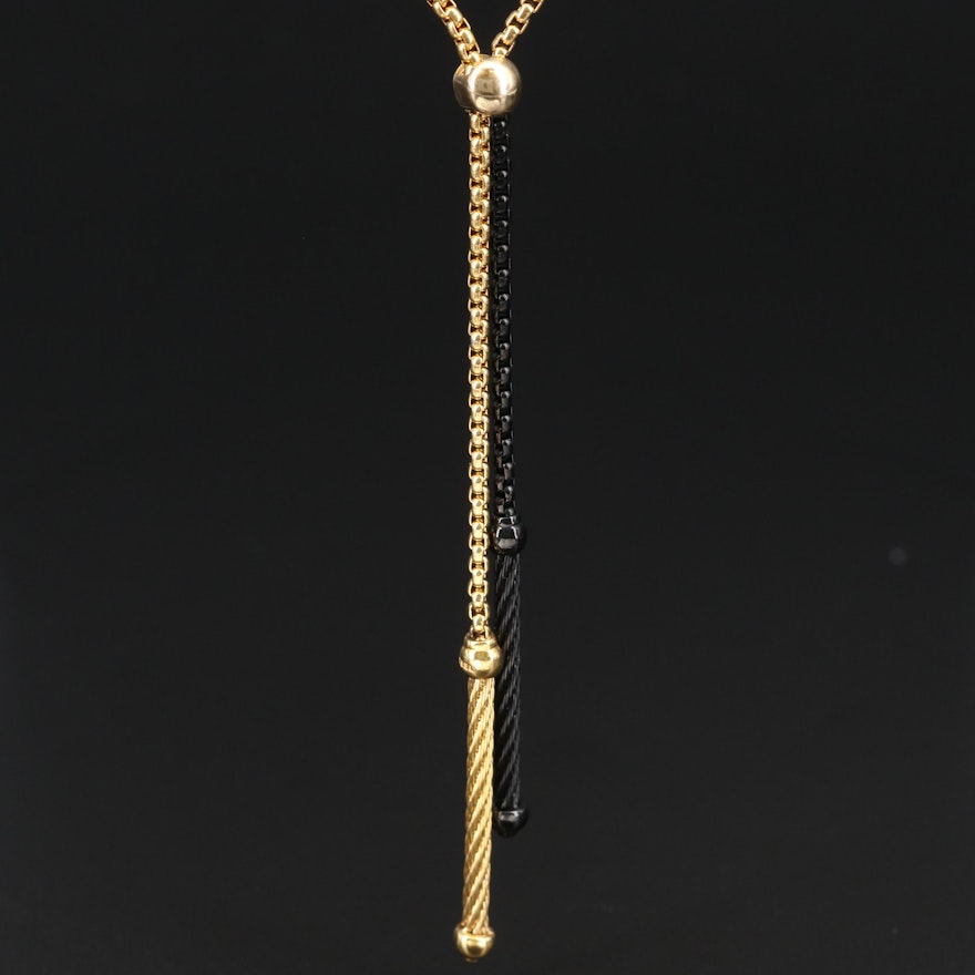 Alor Box Chain Tassel Necklace with 18K Accent