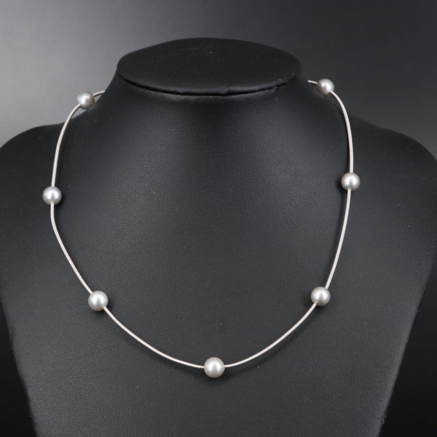 Italian 14K Pearl Station Necklace