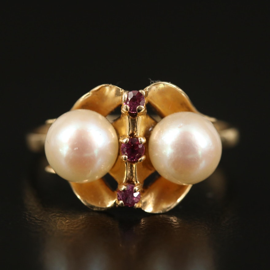 14K Pearl and Spinel Ring
