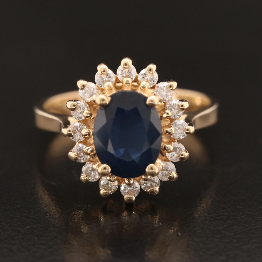 14K 2.03 CT Sapphire and Diamond Ring