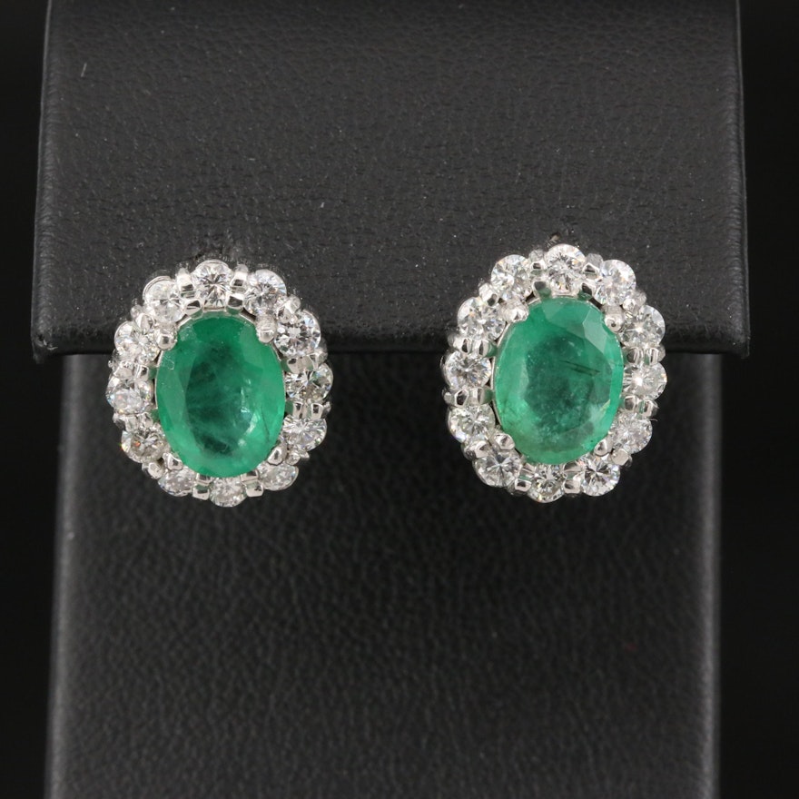 Platinum 3.60 CTW Emerald and 1.20 CTW Diamond Halo Earrings