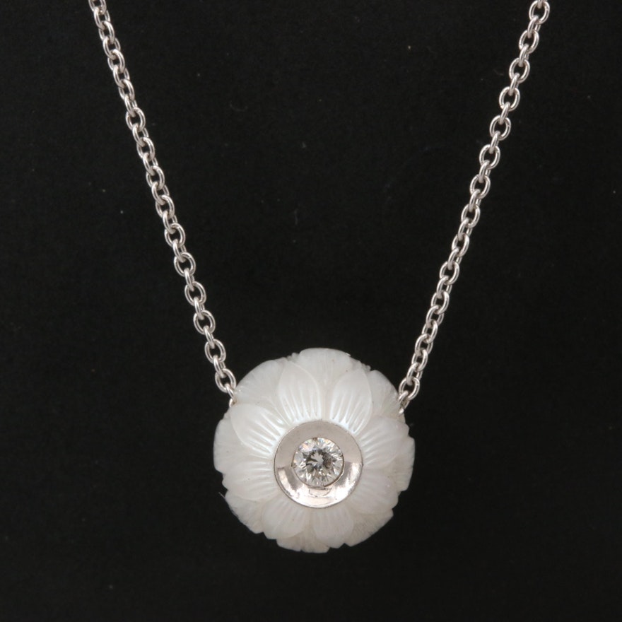 14K Pearl and Diamond Pendant Necklace