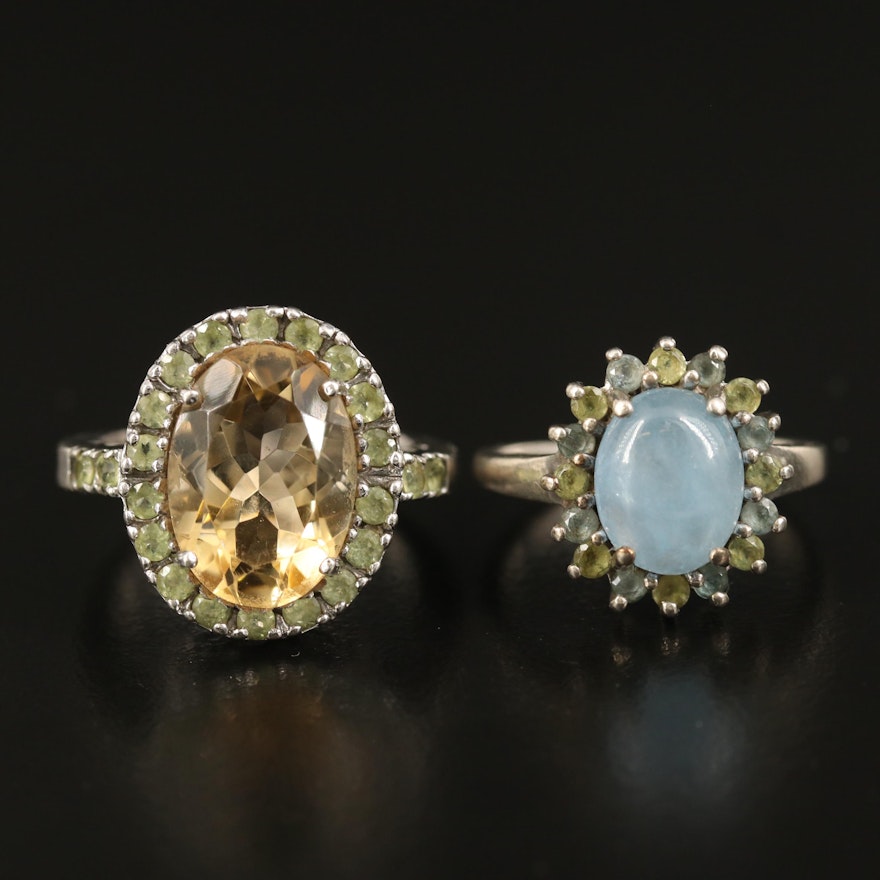 Sterling Citrine, Prasiolite and Beryl Rings