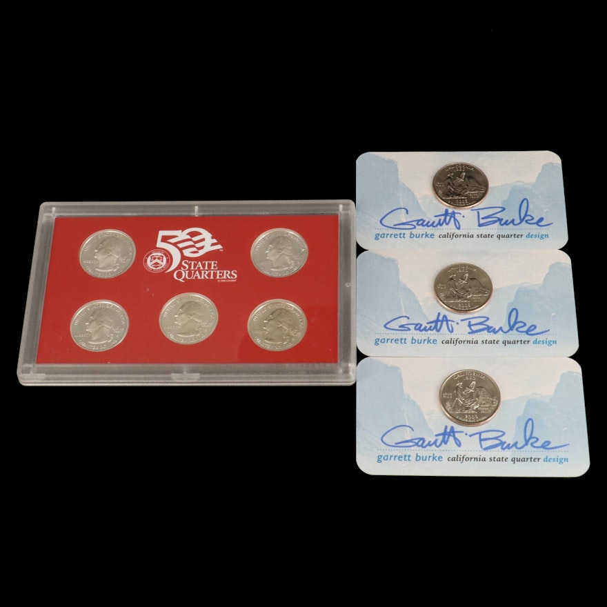 Statehood Quarters Silver Proof Set and Three Quarters Signed by Garrett Burke