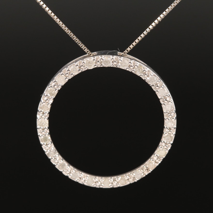 10K Diamond Circle Pendant on 14K Box Chain