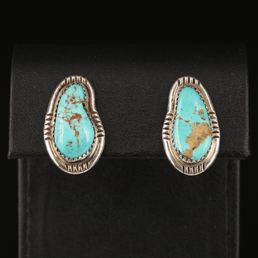 Southwestern Signed Sterling Turquoise Clip Earrings