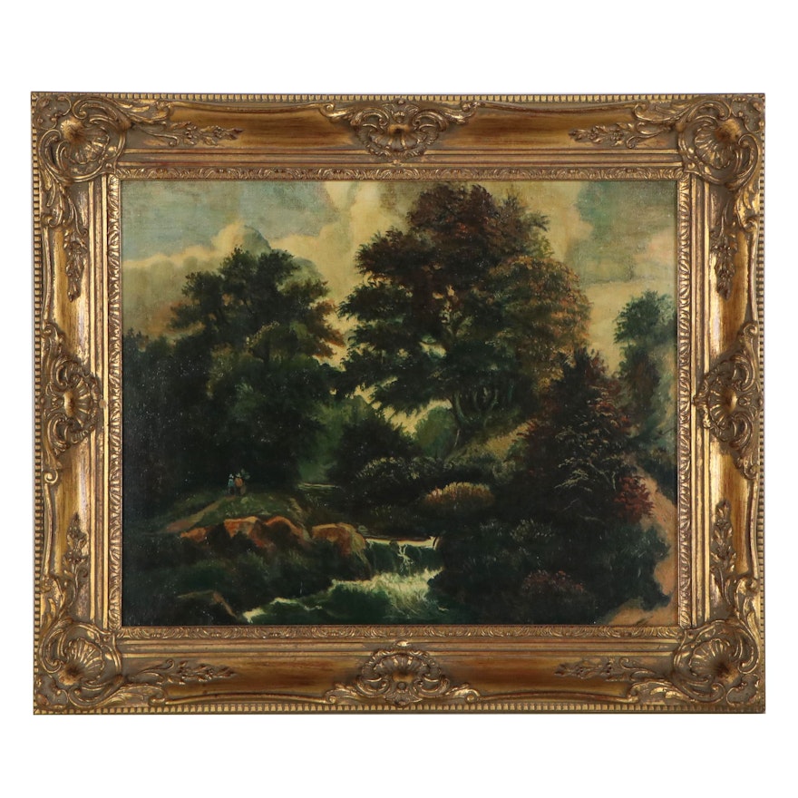 Forest Landscape Oil Painting, Mid-20th Century