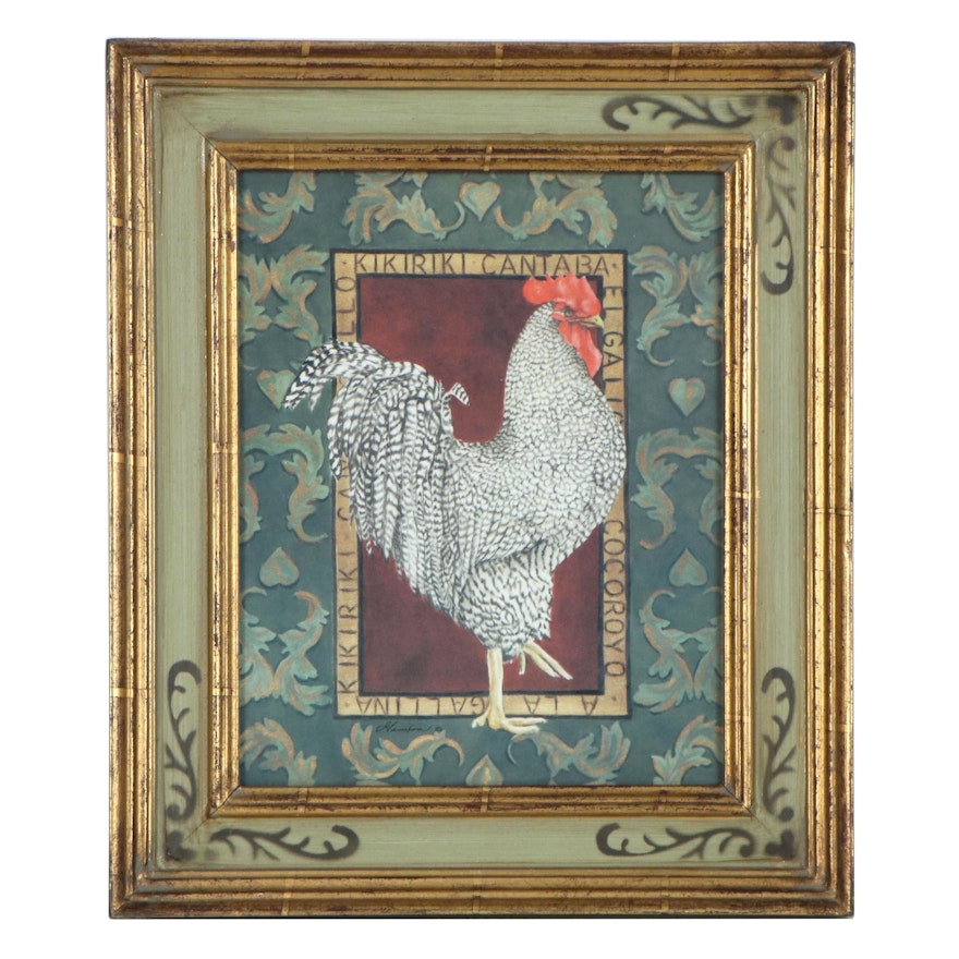 Offset Lithograph of a Barred Plymouth Rock Chicken