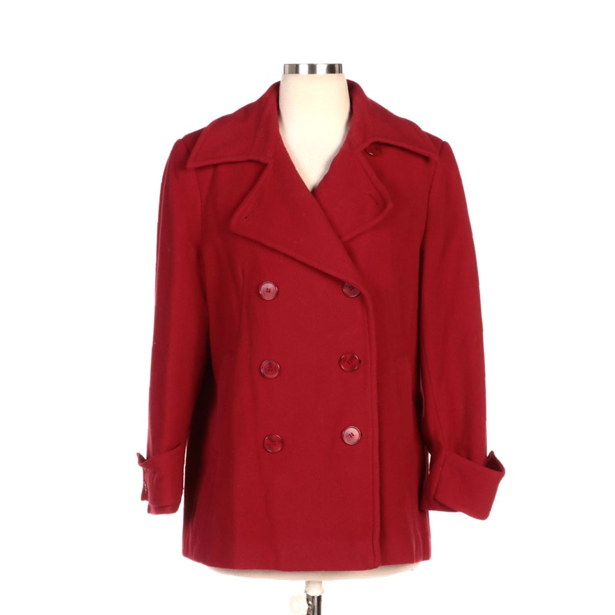 Larry Levine Red Woolen Double-Breasted Peacoat