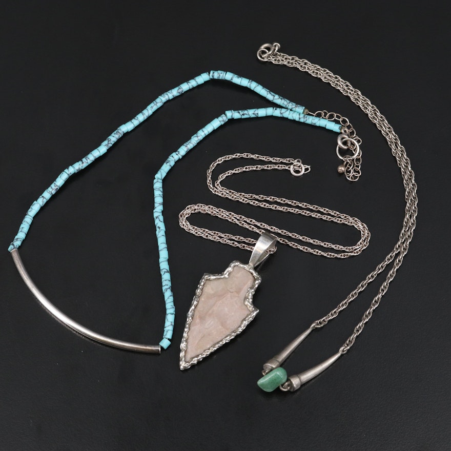 Southwestern Necklaces with Sterling, Chert Arrowhead and Aventurine