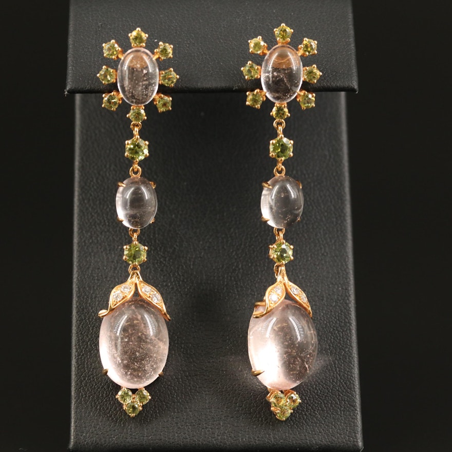 18K Morganite, Peridot and Diamond Drop Earrings